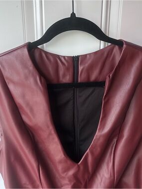 Women’s Faux Leather V-Neck dress in Burgundy